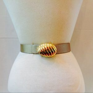 Vintage Gold Leather Belt Egg Ridged Buckle